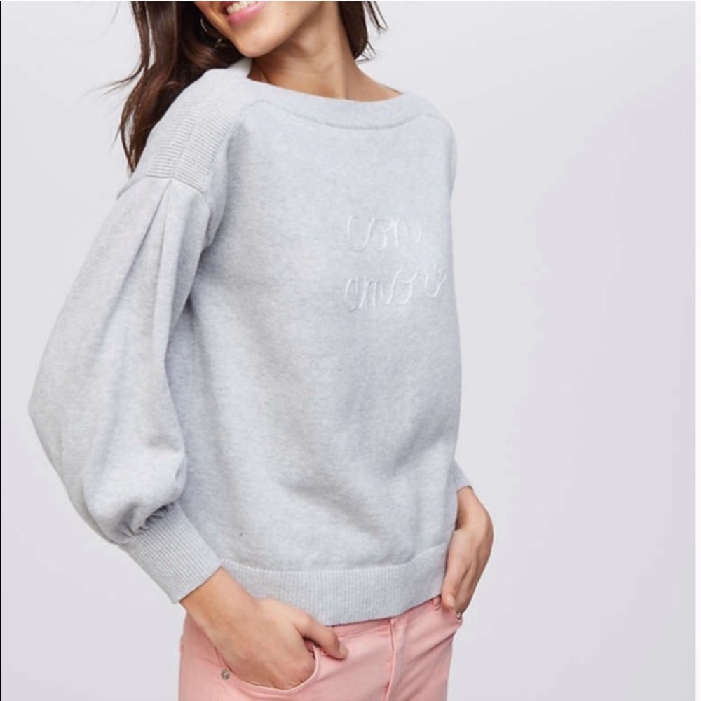LOFT "Con amor" Blouson Sleeve Knit Sweater